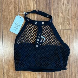 Black Mesh Halter Top